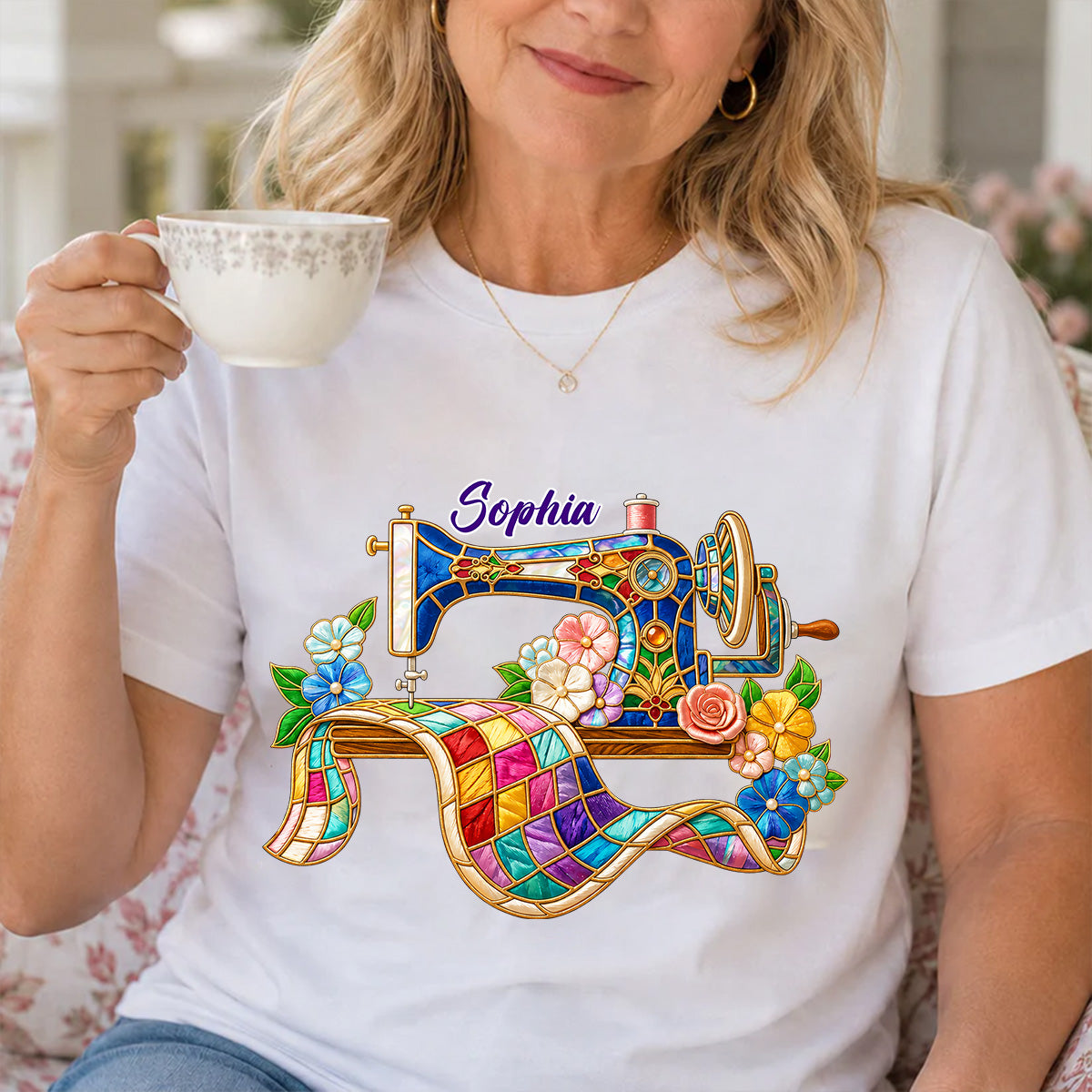 Elegant Floral Sewing Machine For Mom Grandma - Personalized 2D Unisex T-shirt