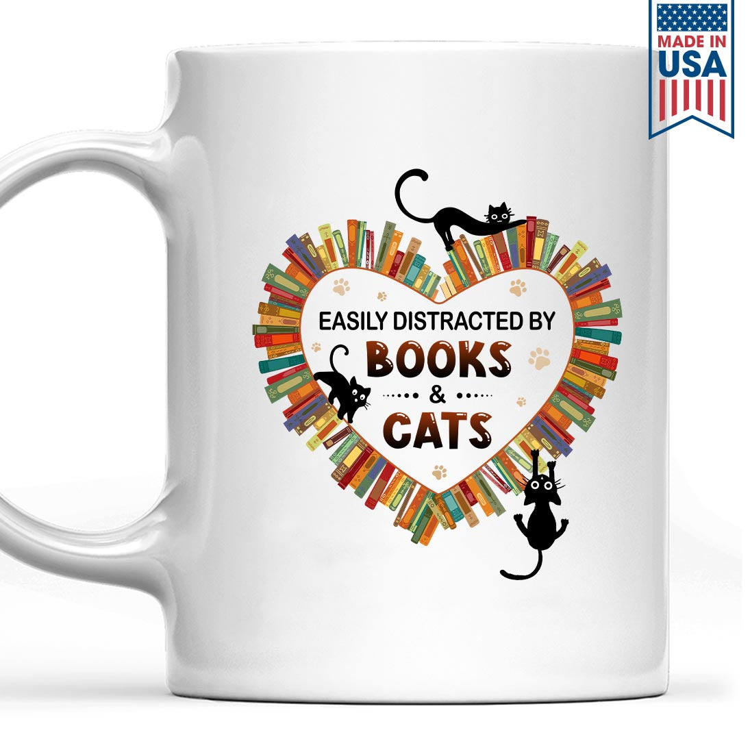 Easily Distracted By Books And Cats Book Lover Gift MUGW213