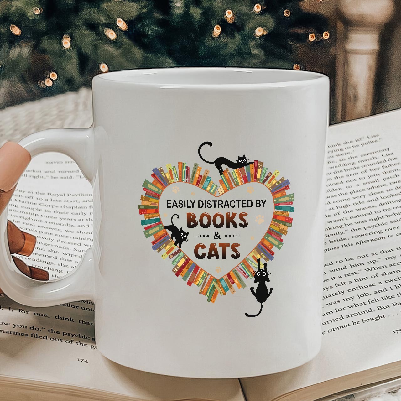 Easily Distracted By Books And Cats Book Lover Gift MUGW213