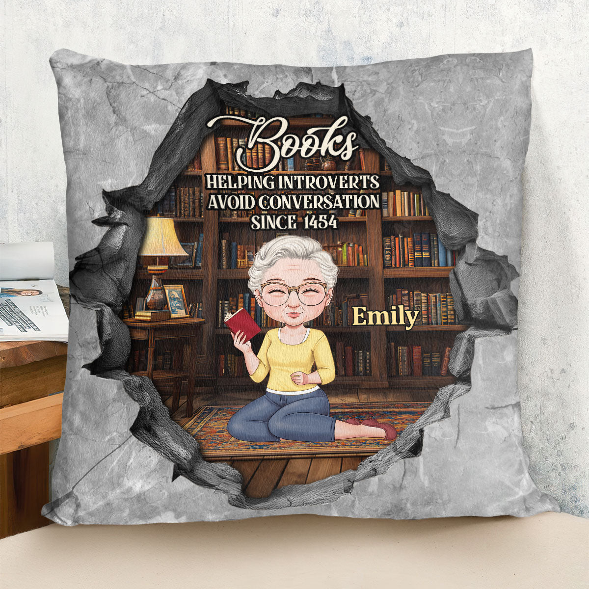 Books Helping Introverts Avoid Conversation Since 1454 - Personalized Crystal Velvet Pillow