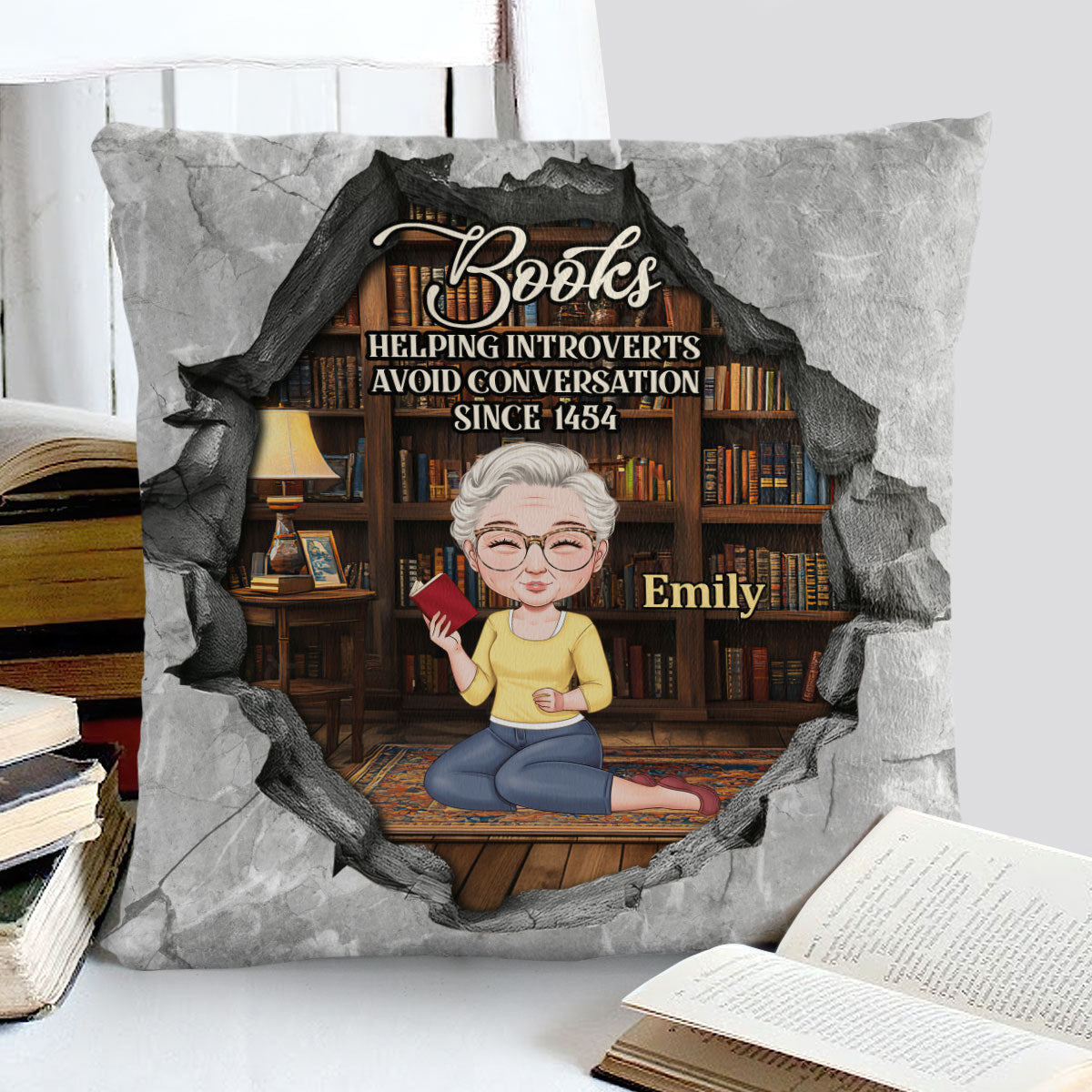 Books Helping Introverts Avoid Conversation Since 1454 - Personalized Crystal Velvet Pillow