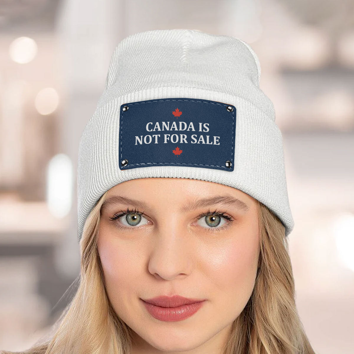 Canada Is Not For Sale - Personalized Leather Knitted Beanie
