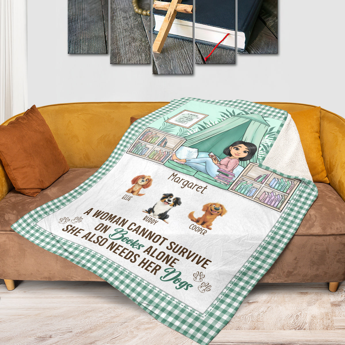A Woman Cannot Survive On Books Alone She Also Needs Her Dogs - Personalized Fleece Blanket