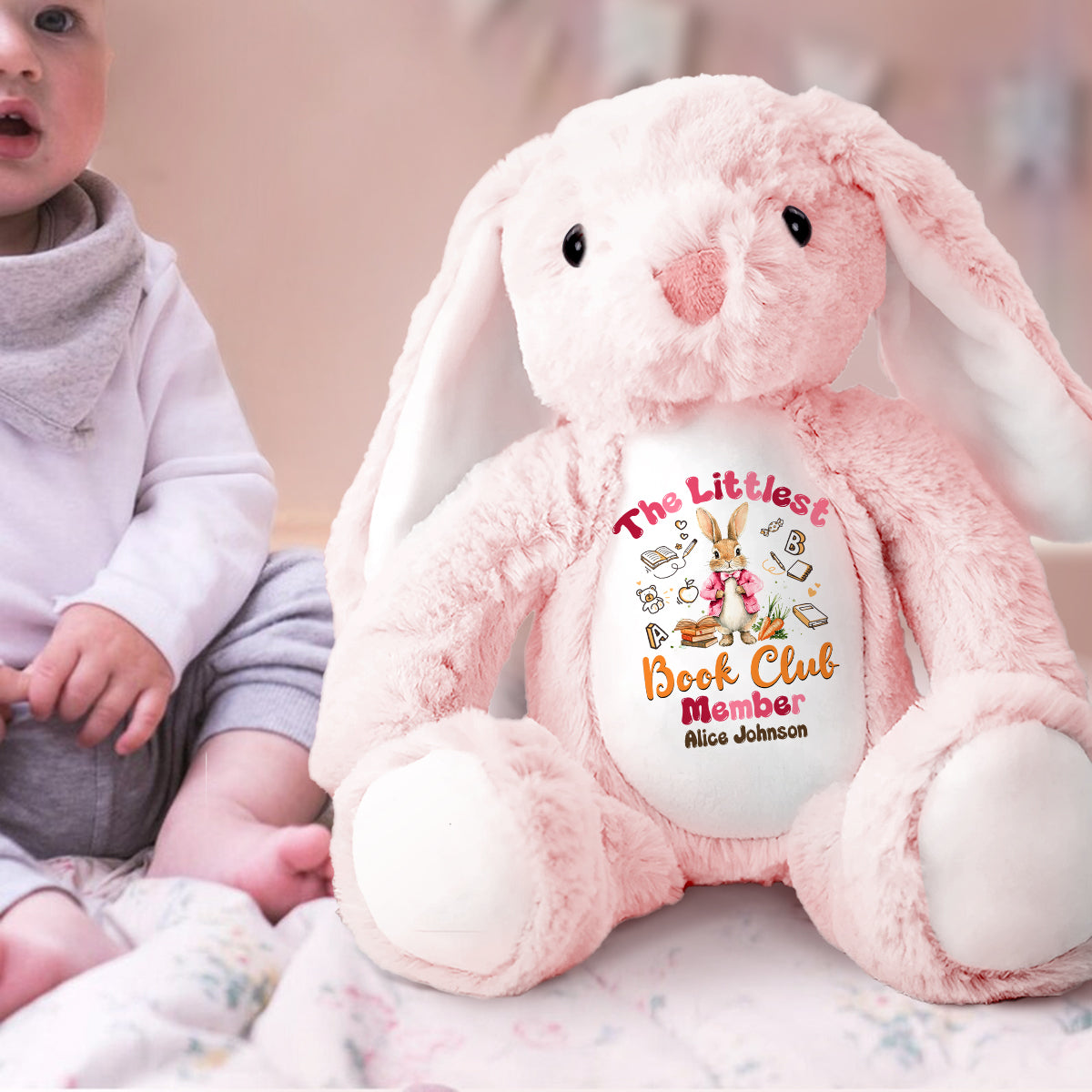 The Littlest Book Club Member - Personalized Stuffed Bunny