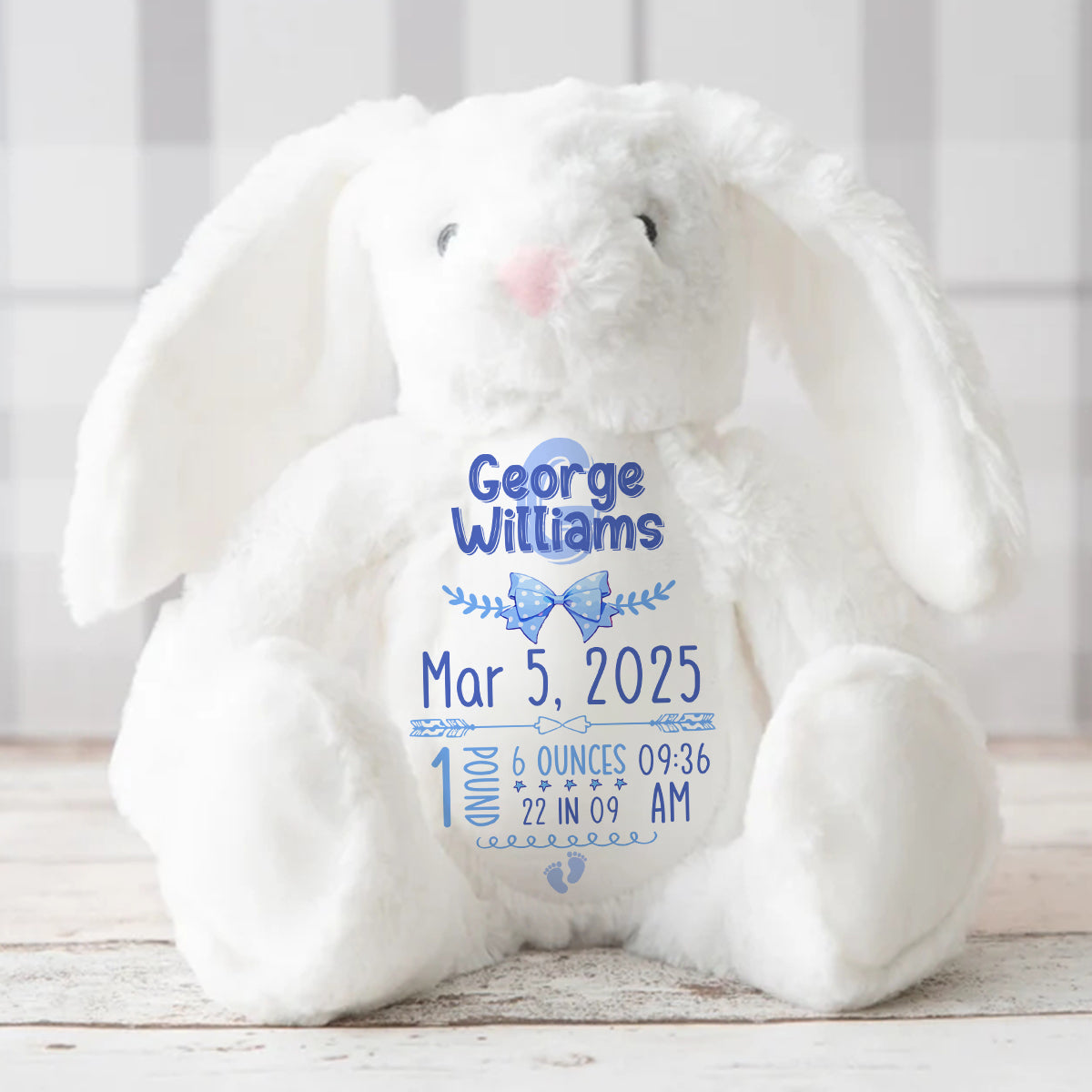 Newborn Birth Stat Keepsake Gift - Personalized Stuffed Bunny