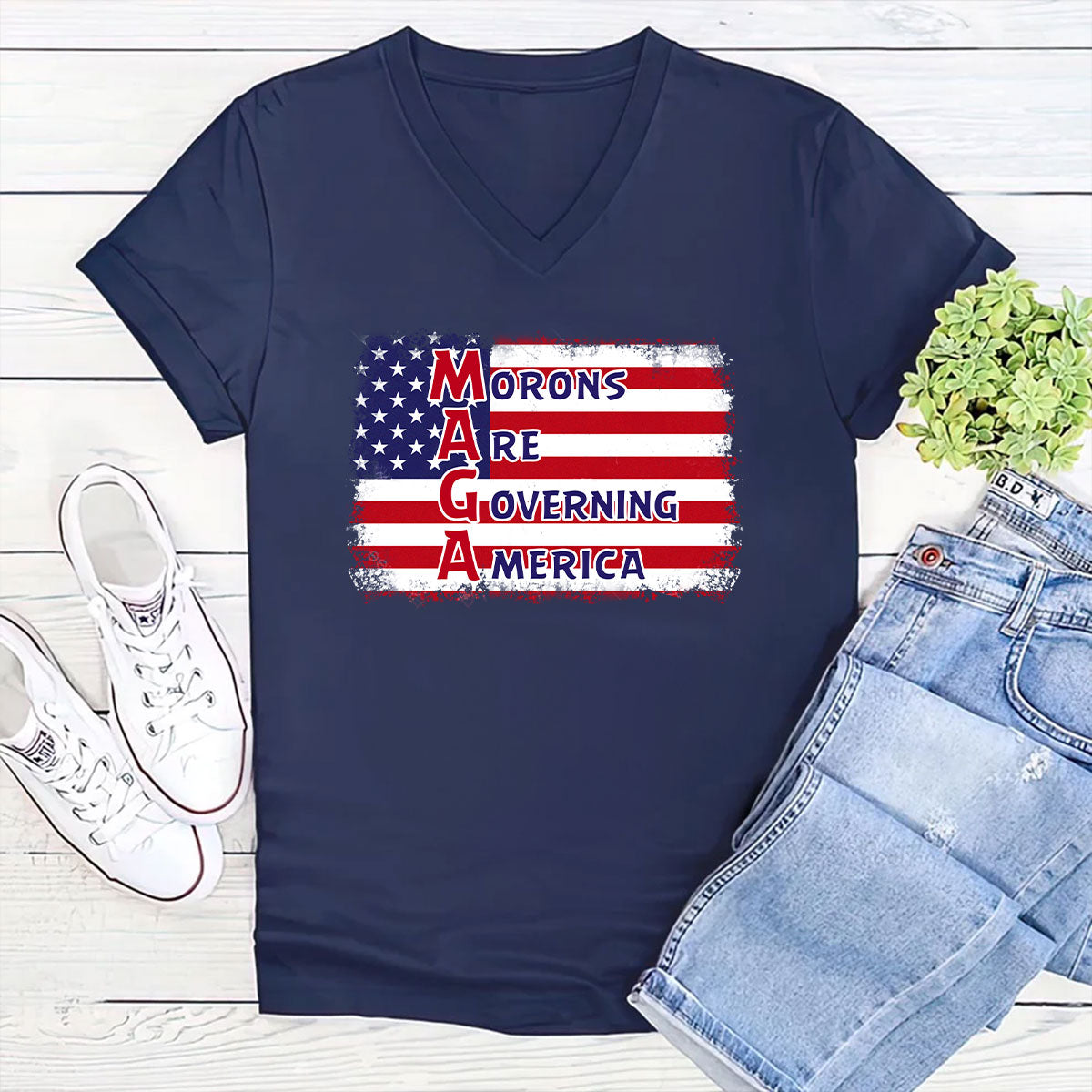 Morons Are Governing America - Personalized Women's V-neck T-shirt