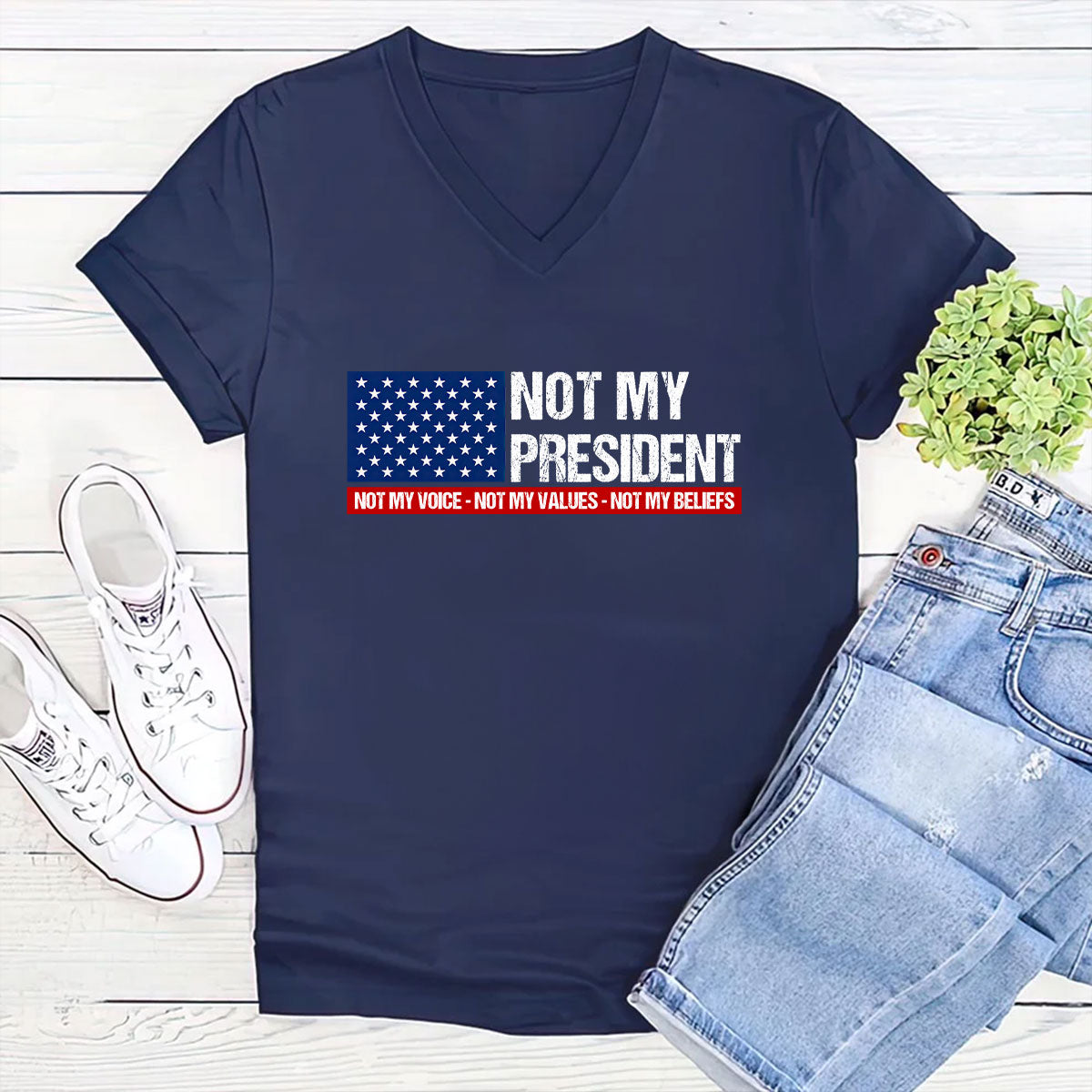 Not My President - Personalized Women's V-neck T-shirt