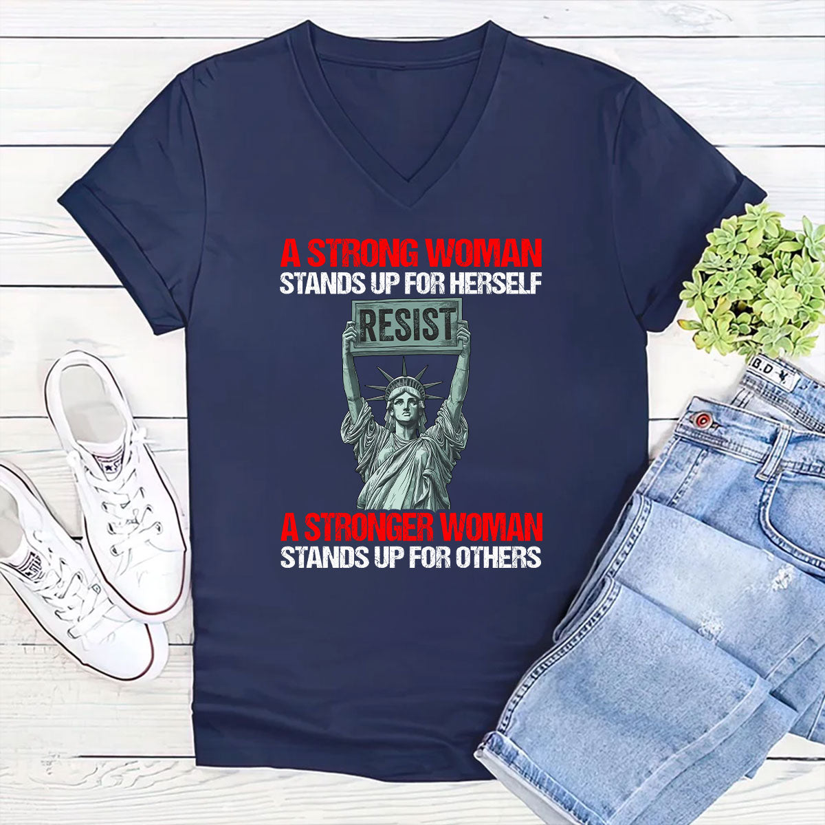 A Strong Woman - Personalized Women's V-neck T-shirt