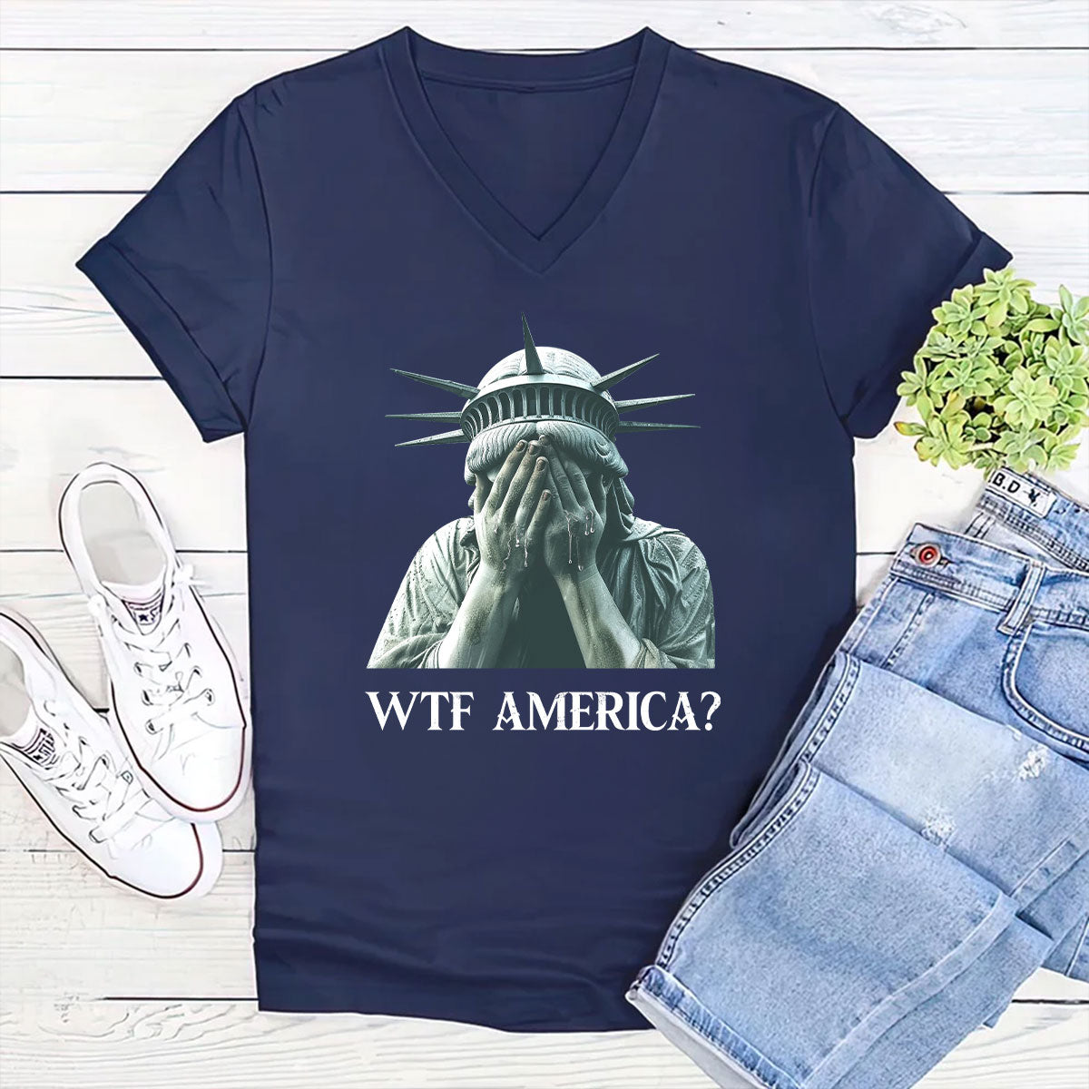 WTF America? - Personalized Women's V-neck T-shirt