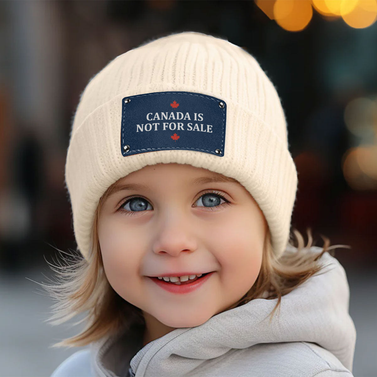 Canada Is Not For Sale - Personalized Leather Knitted Beanie