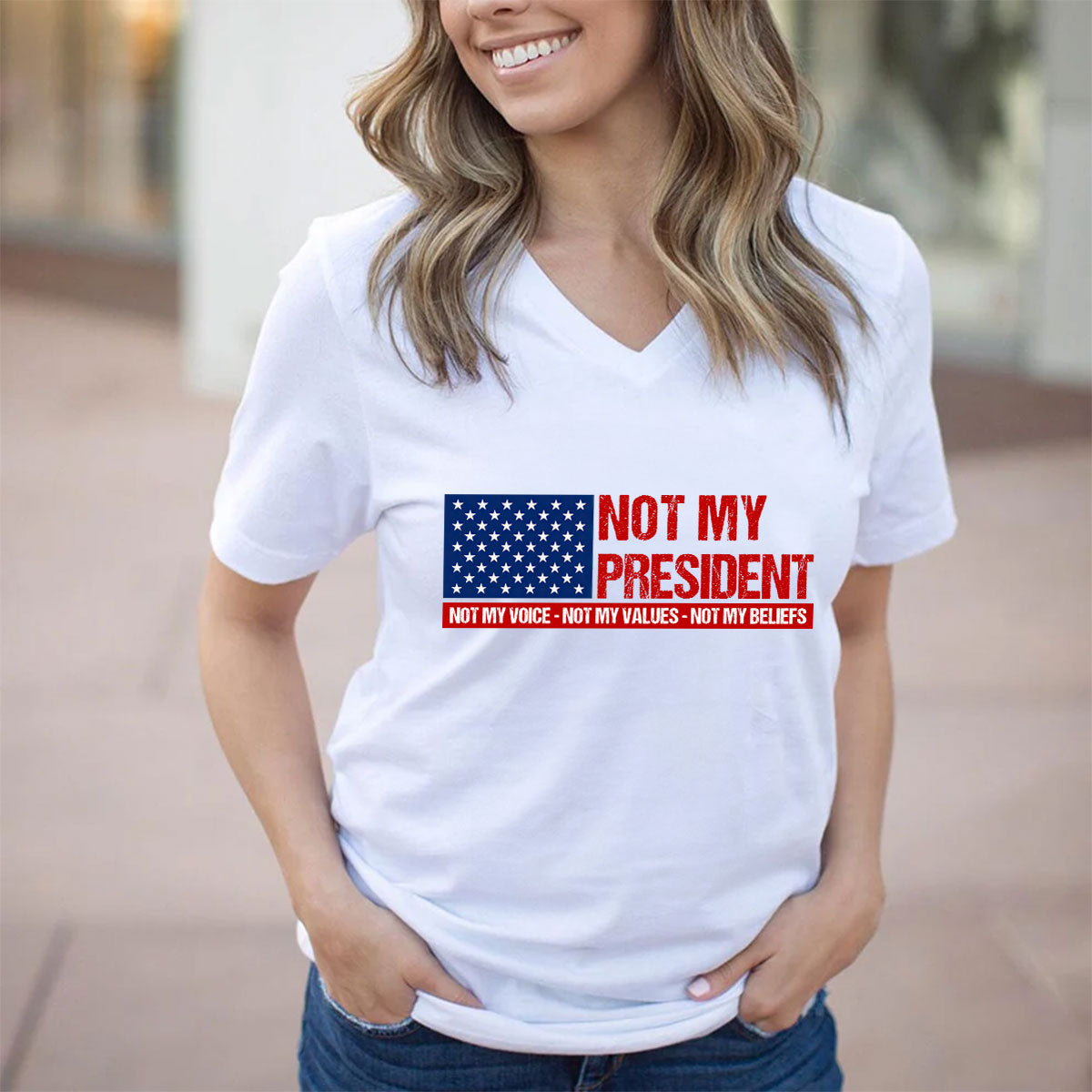 Not My President - Personalized Women's V-neck T-shirt
