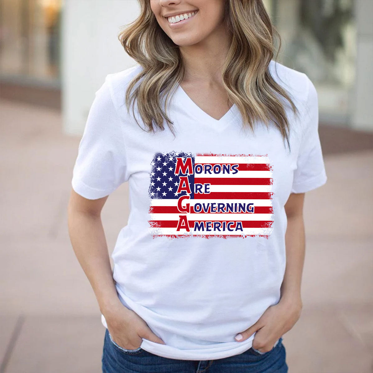 Morons Are Governing America - Personalized Women's V-neck T-shirt