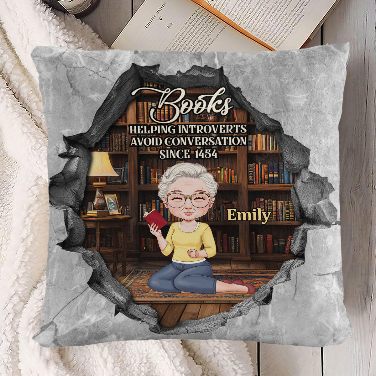 Books Helping Introverts Avoid Conversation Since 1454 - Personalized Crystal Velvet Pillow