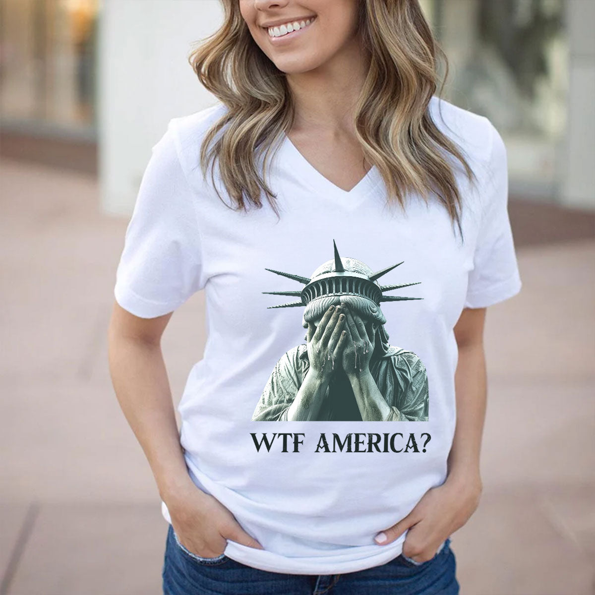 WTF America? - Personalized Women's V-neck T-shirt