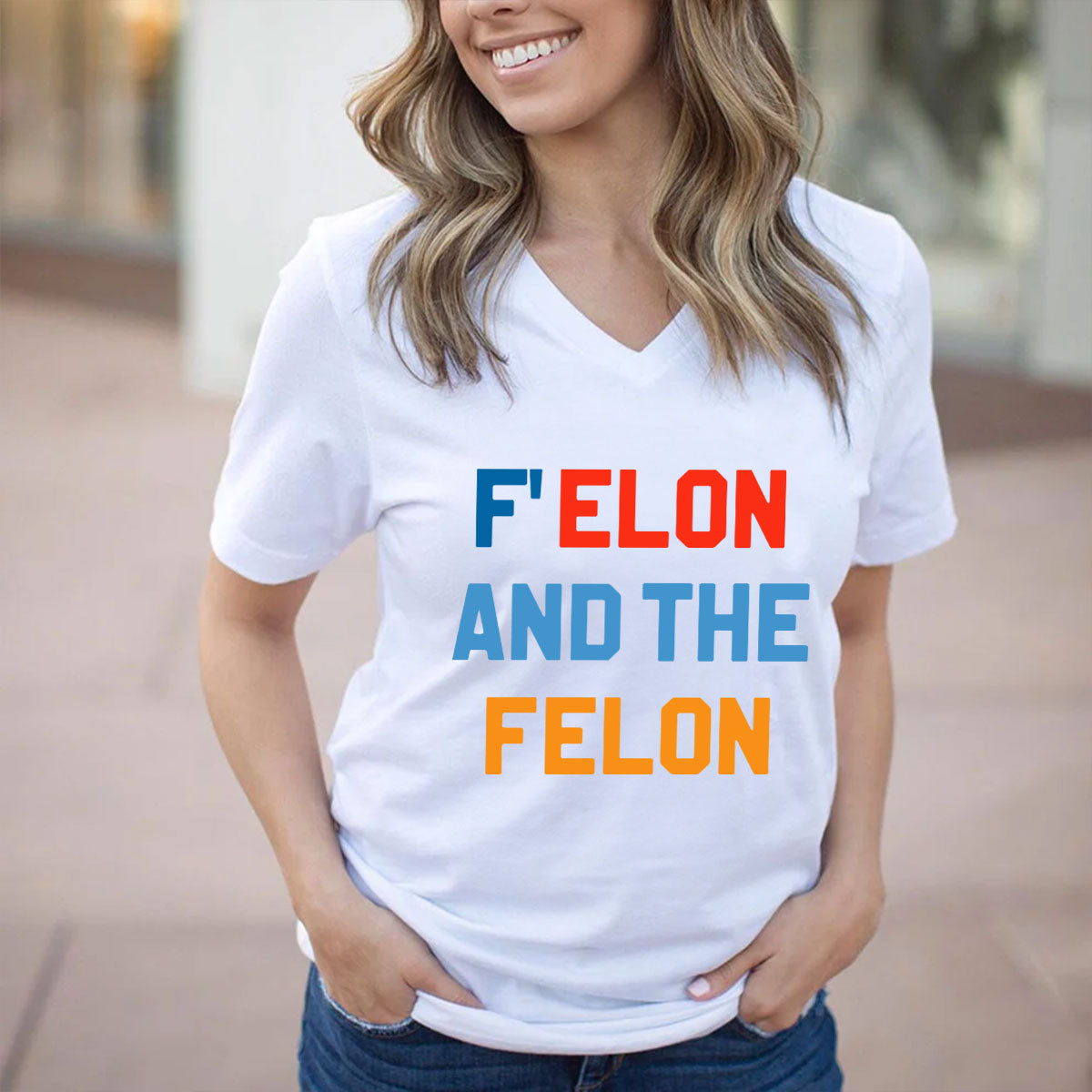 F Elon And The Felon - Personalized Women's V-neck T-shirt