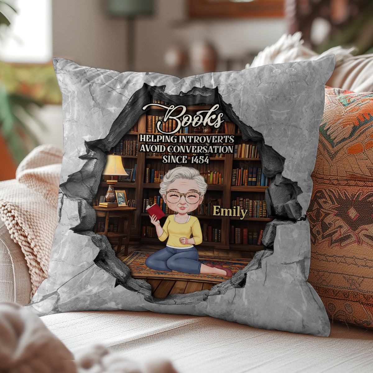 Books Helping Introverts Avoid Conversation Since 1454 - Personalized Crystal Velvet Pillow
