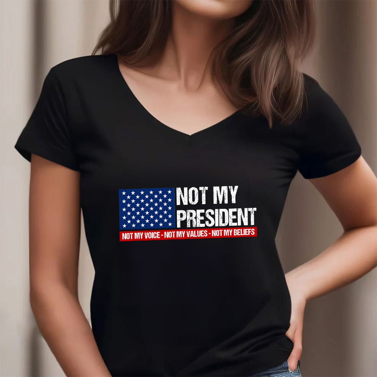 Not My President - Personalized Women's V-neck T-shirt