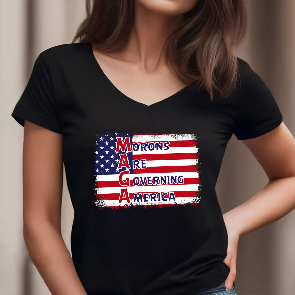 Morons Are Governing America - Personalized Women's V-neck T-shirt