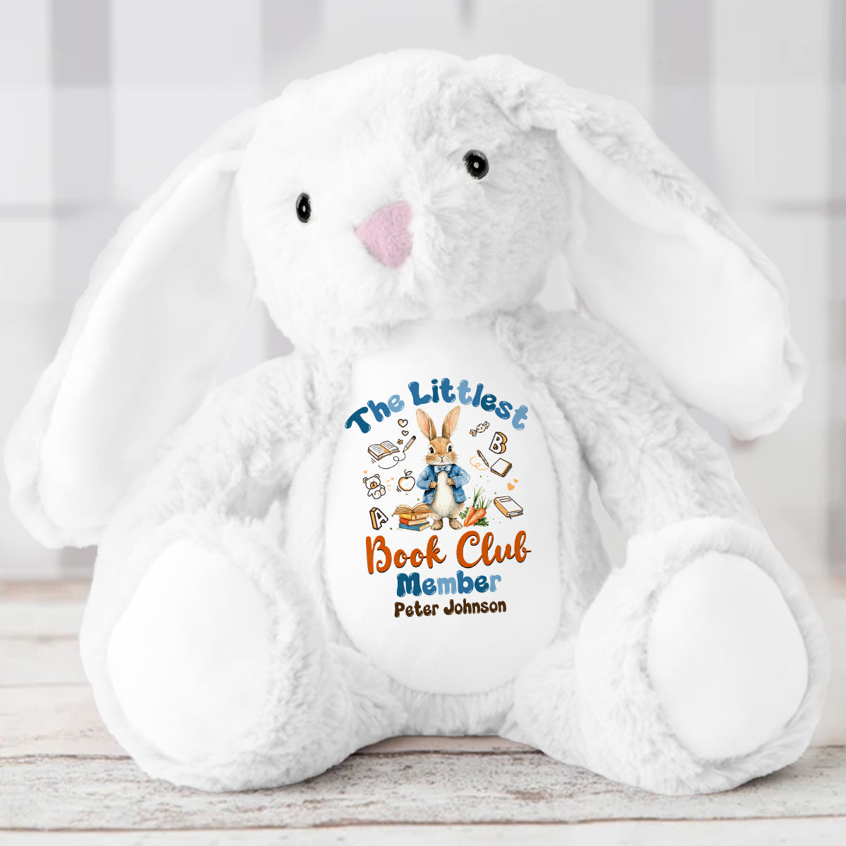 The Littlest Book Club Member - Personalized Stuffed Bunny
