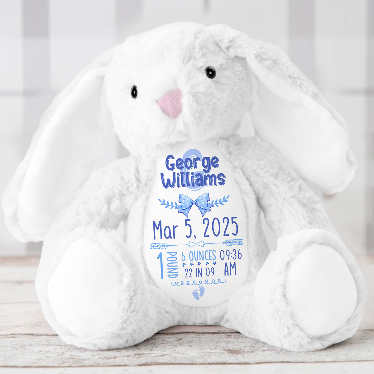 Newborn Birth Stat Keepsake Gift - Personalized Stuffed Bunny