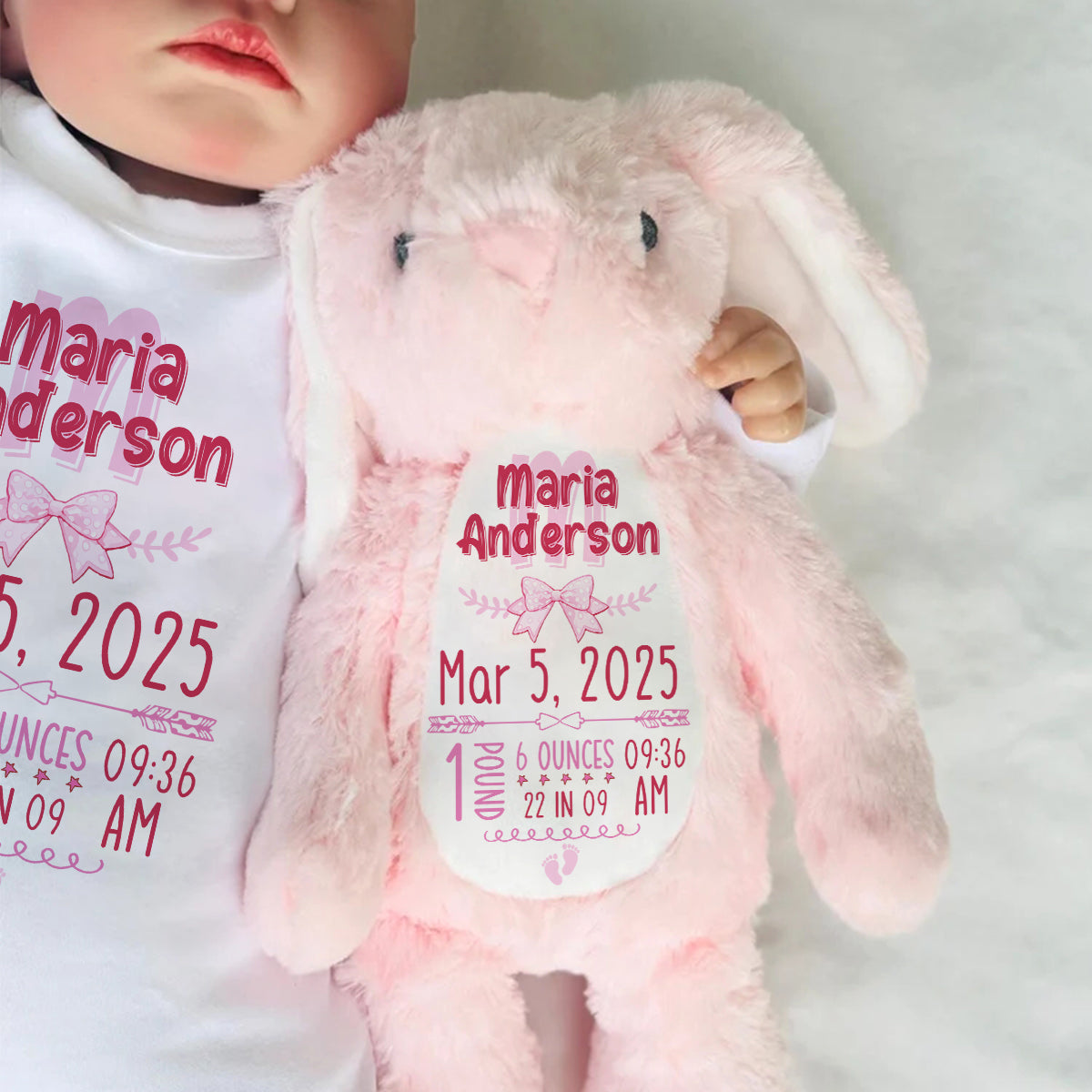 Newborn Birth Stat Keepsake Gift - Personalized Stuffed Bunny