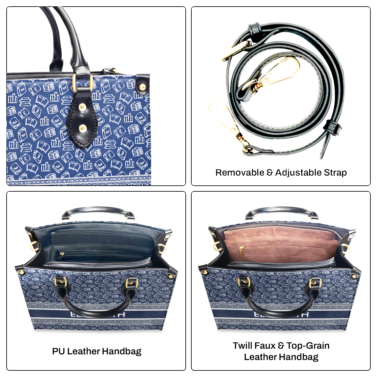 Bookish Pattern - Personalized Leather Handbag