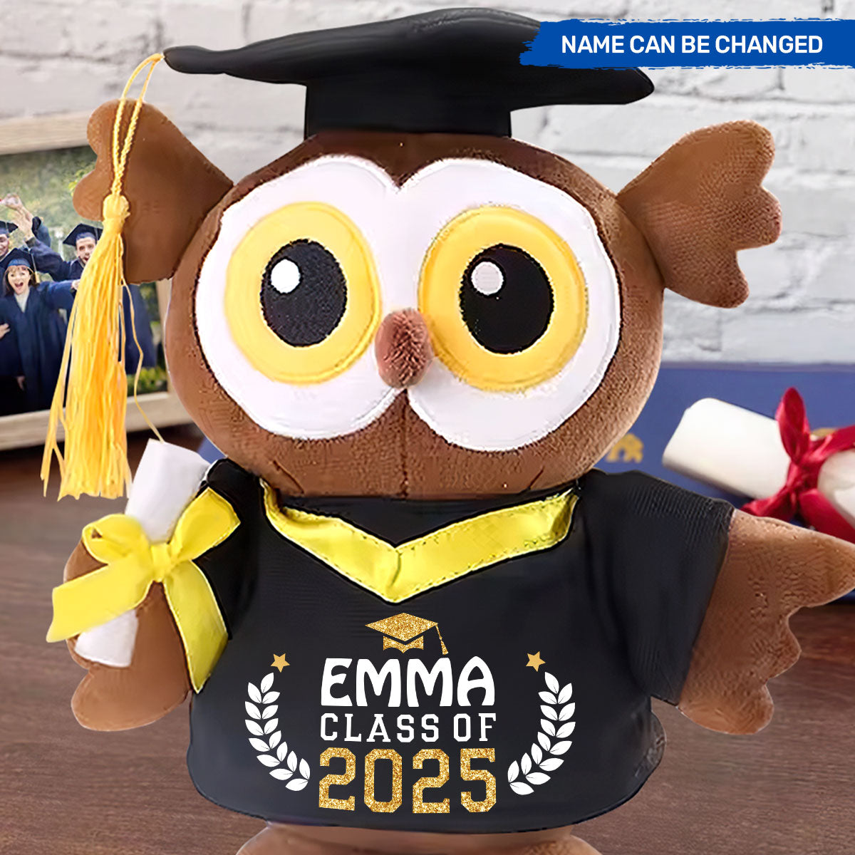 Cute Graduation Cap Design Stuffed Animal With Name and Year Graduation - Personalized Graduation Owl