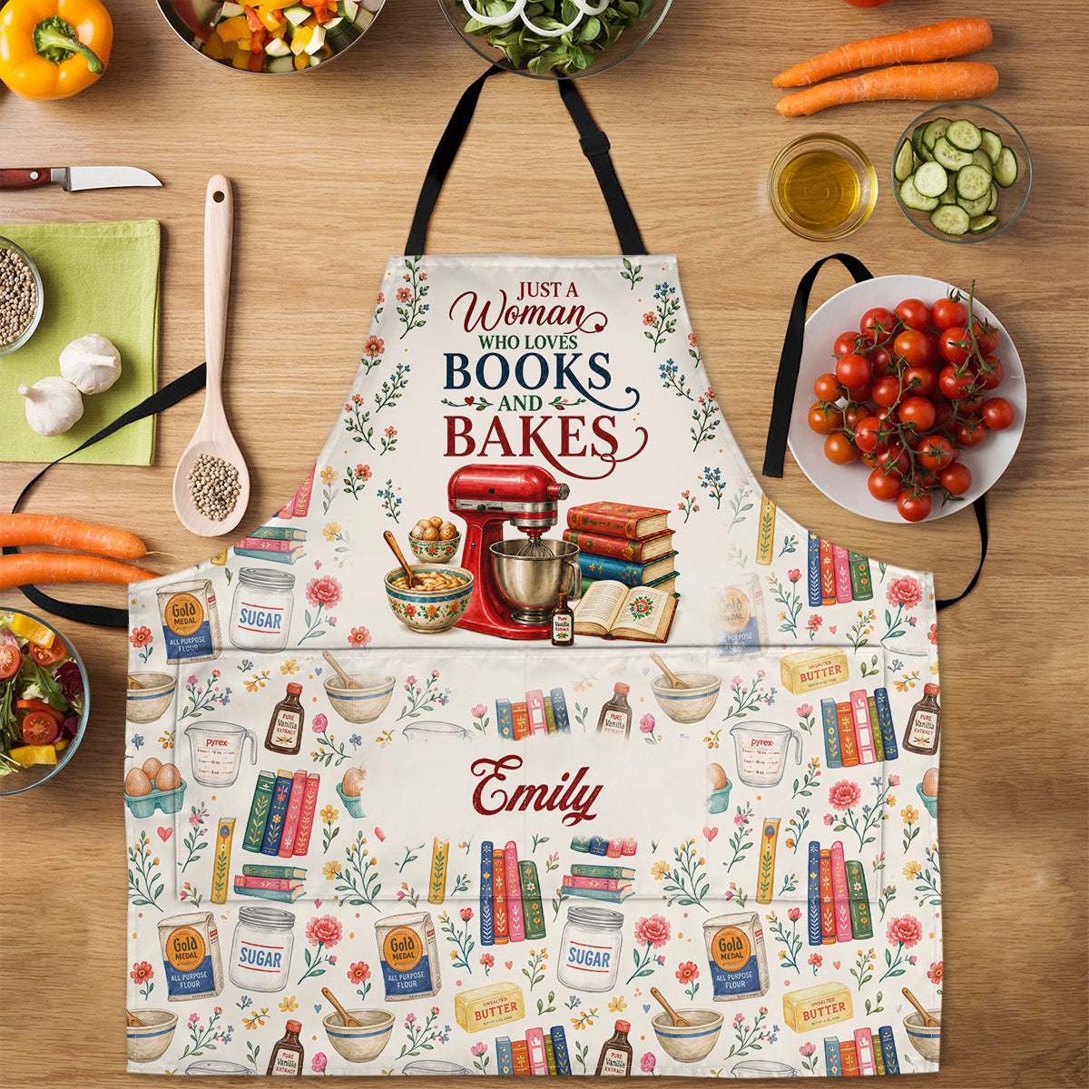 Just A Girl Who Loves Books And Bakes - Personalized Apron With Pocket