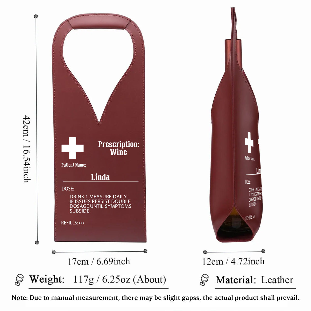 My Prescription Is - Personalized Leather Wine Bag