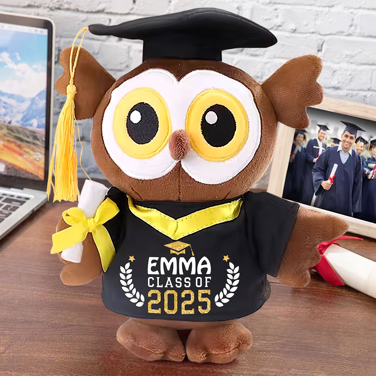 Cute Graduation Cap Design Stuffed Animal With Name and Year Graduation - Personalized Graduation Owl