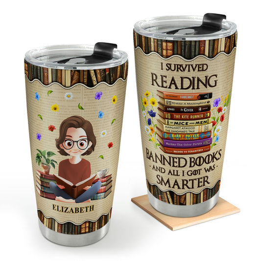 I Survived Reading Banned Books - Personalized Stainless Steel Tumbler