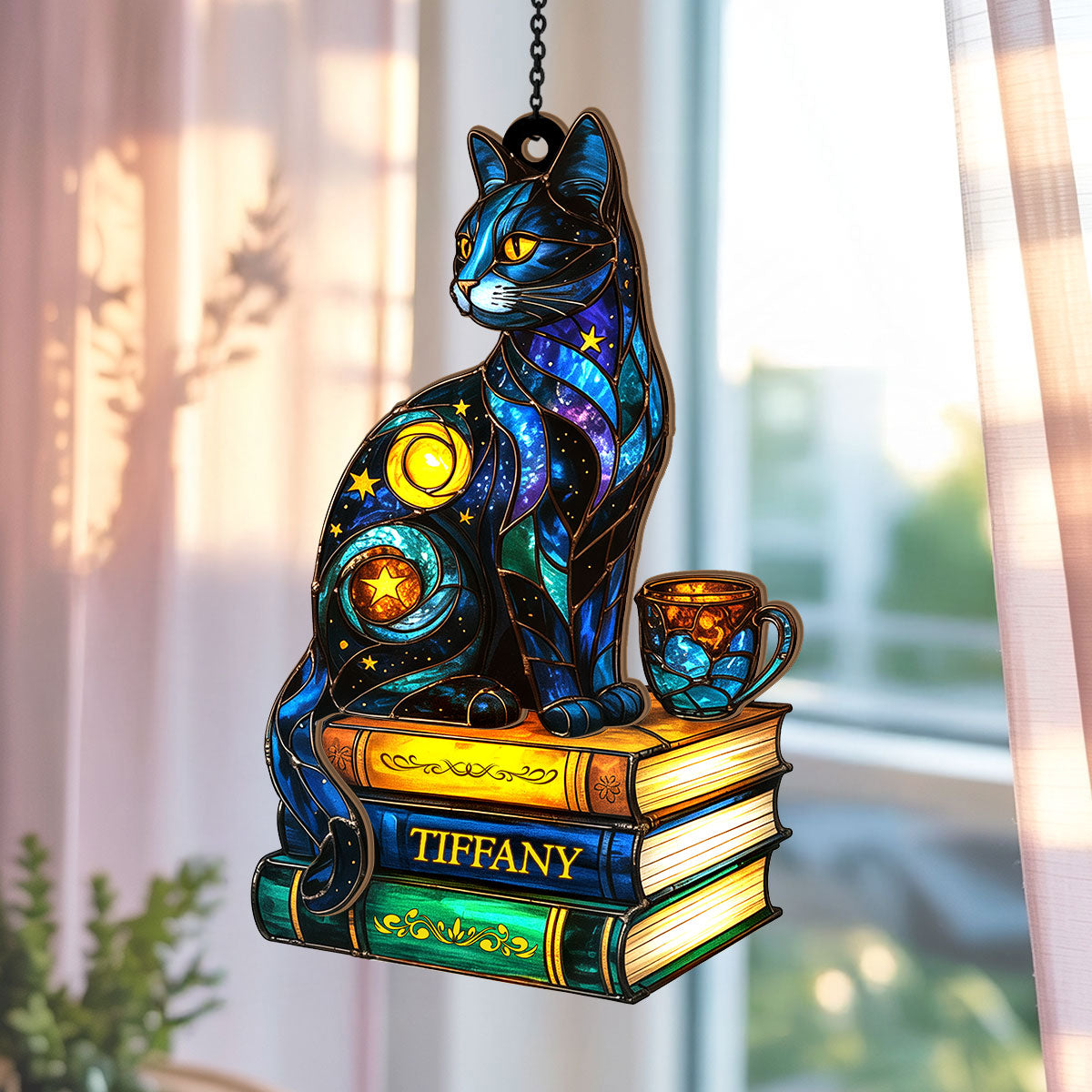 The Library Cat - Personalized Window Hanging Suncatcher