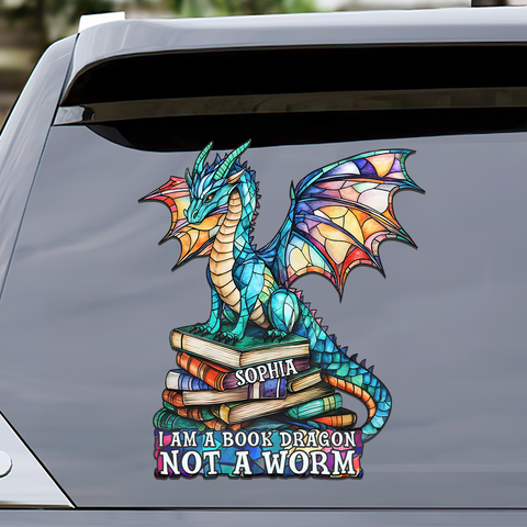I'm Not A Bookworm I'm A Book Dragon - Personalized Car Magnet Custom Shape