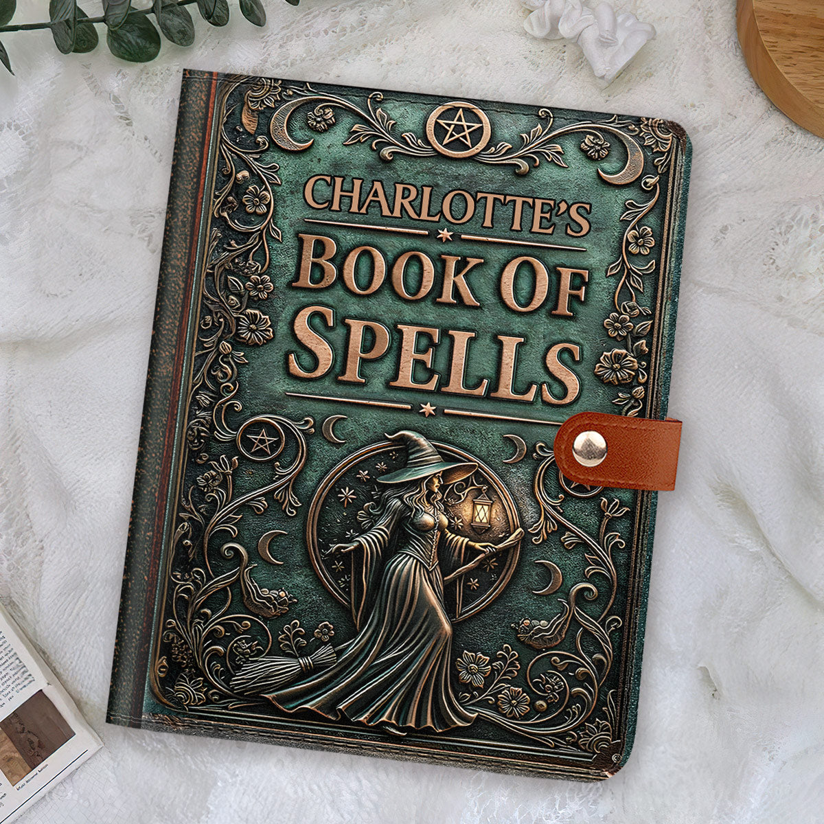 The Spellbook - Personalized Leather Notebook Cover With Pocket