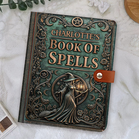 The Spellbook - Personalized Leather Notebook Cover With Pocket