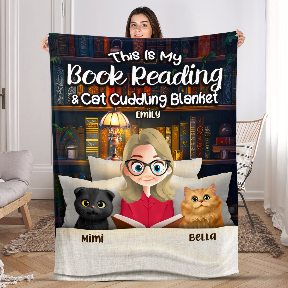 My Book Reading & Cat Cuddling Blanket - Personalized Fleece Blanket