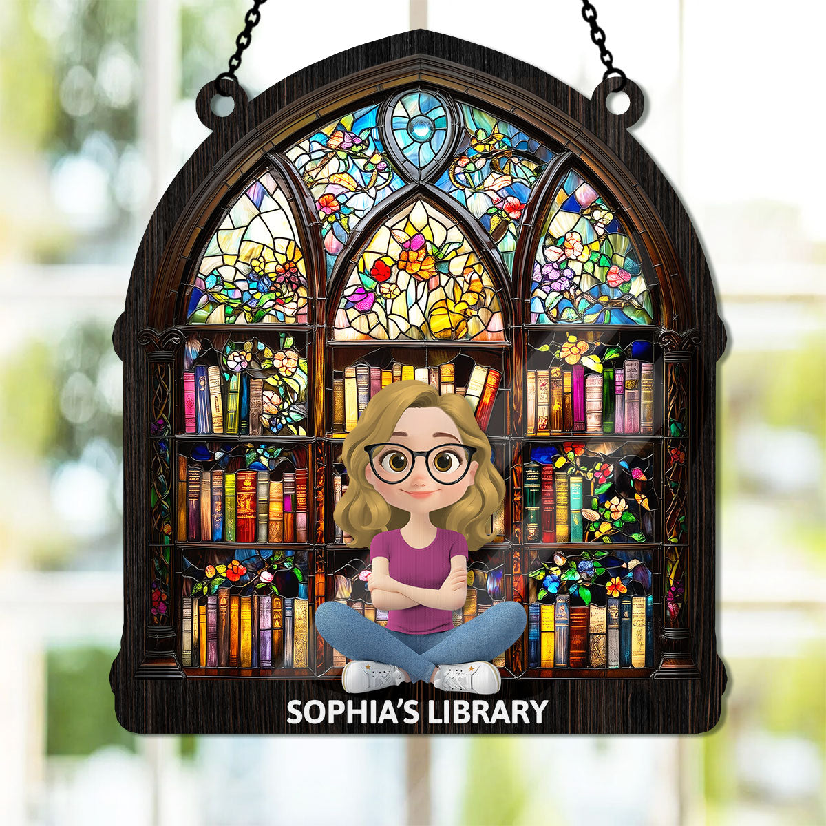 Book Lovers' Haven - Personalized Window Hanging Suncatcher