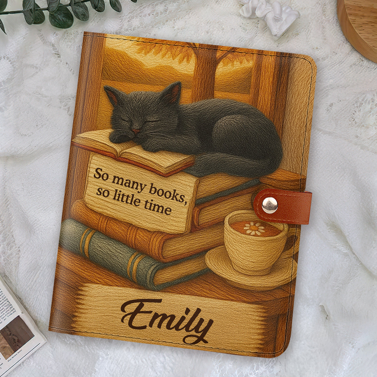 So Many Books So Little Time - Personalized Leather Notebook Cover With Pocket