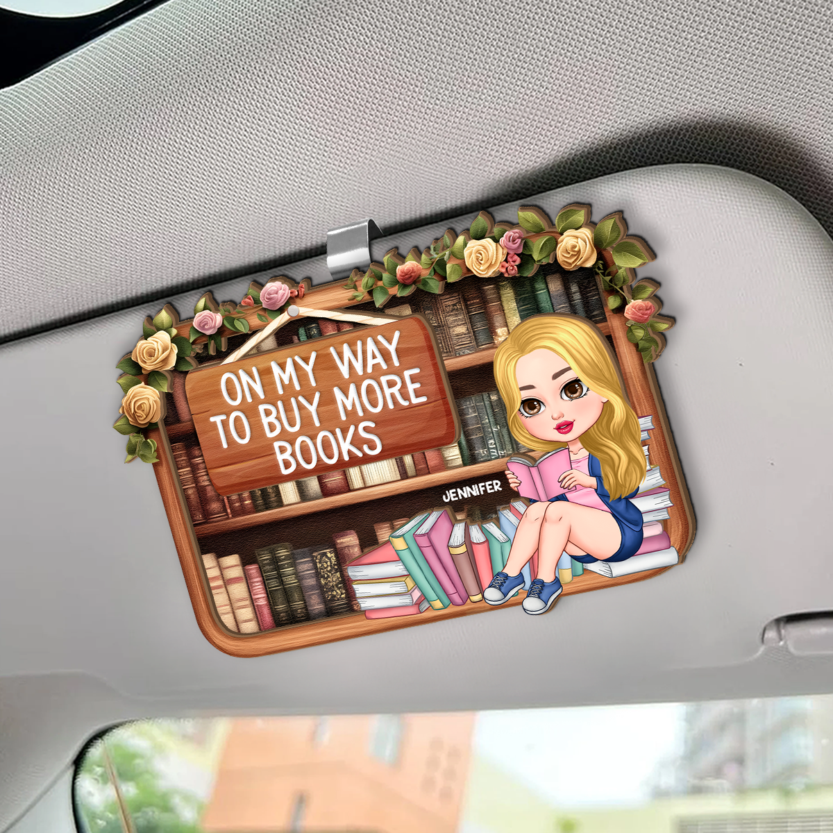 On My Way To Buy More Books - Personalized Car Visor Clip