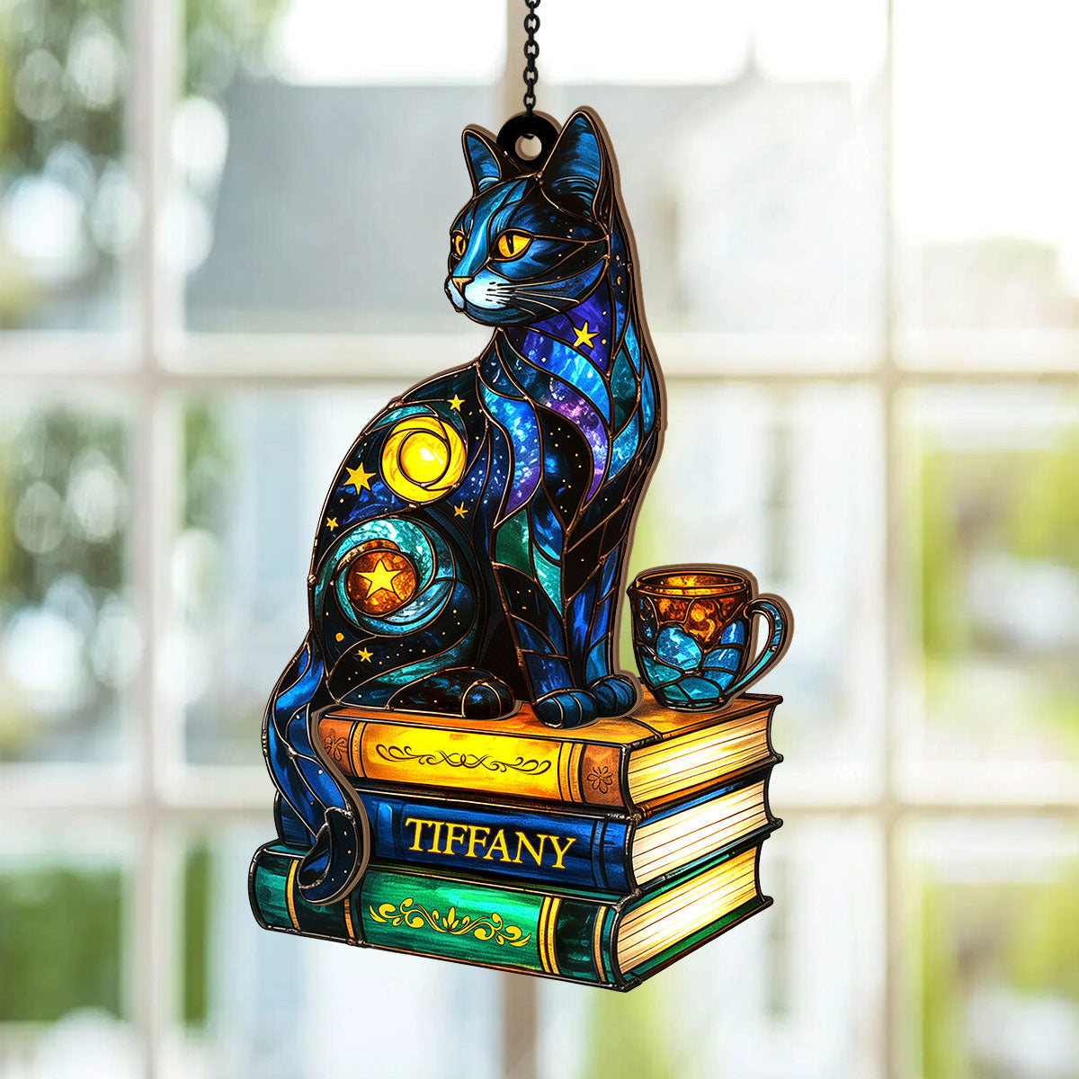 The Library Cat - Personalized Window Hanging Suncatcher