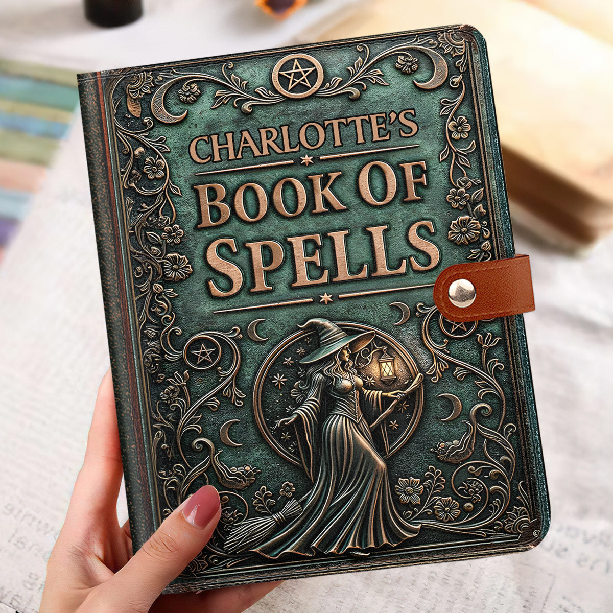 The Spellbook - Personalized Leather Notebook Cover With Pocket