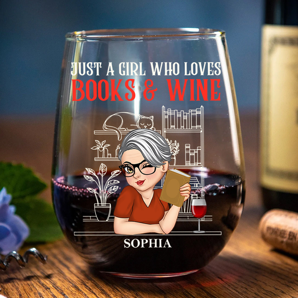 Just A Girl Who Loves Books & Wine - Personalized Stemless Wine Glass