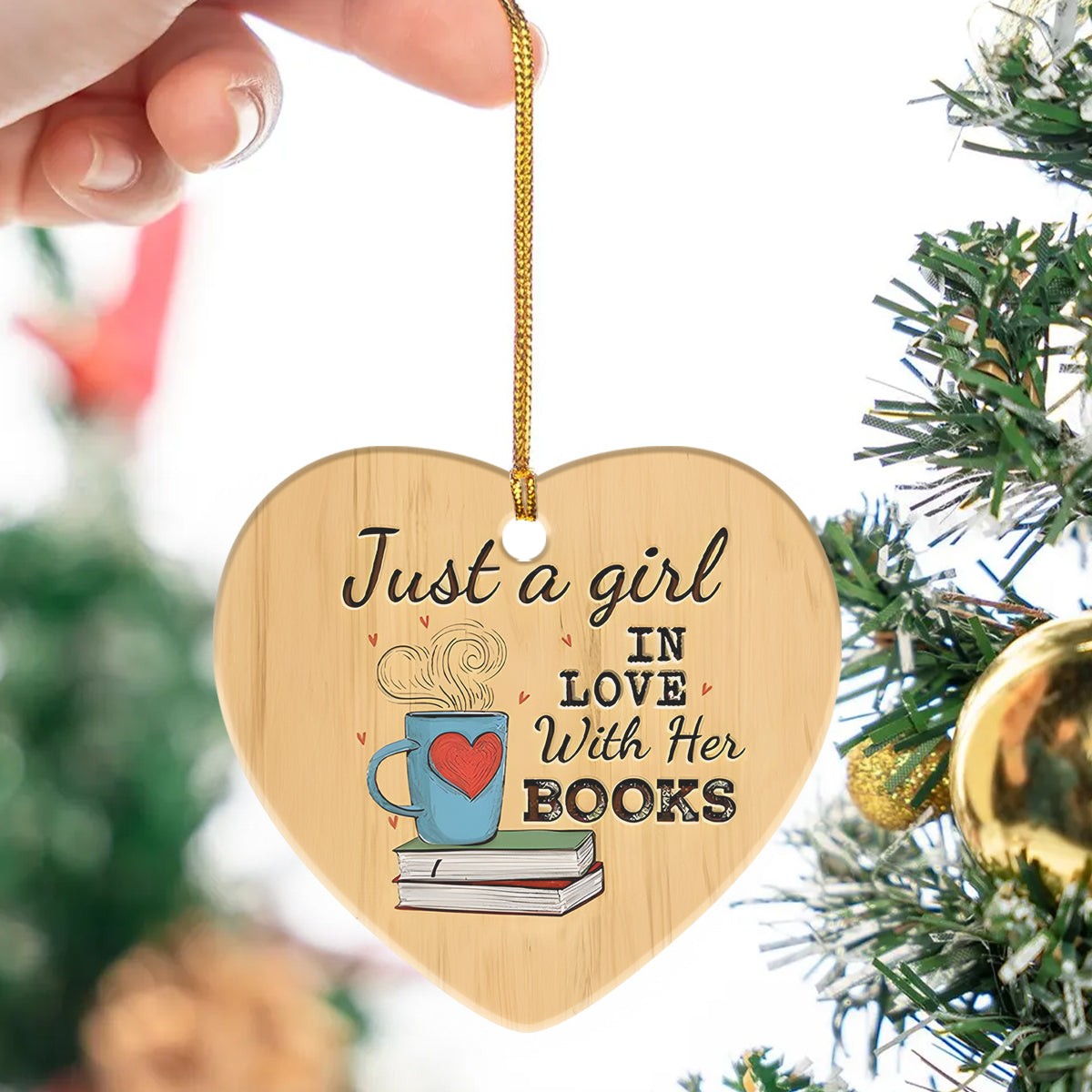 Just A Girl In Love With Her Books - Heart Shaped Ceramic Ornament
