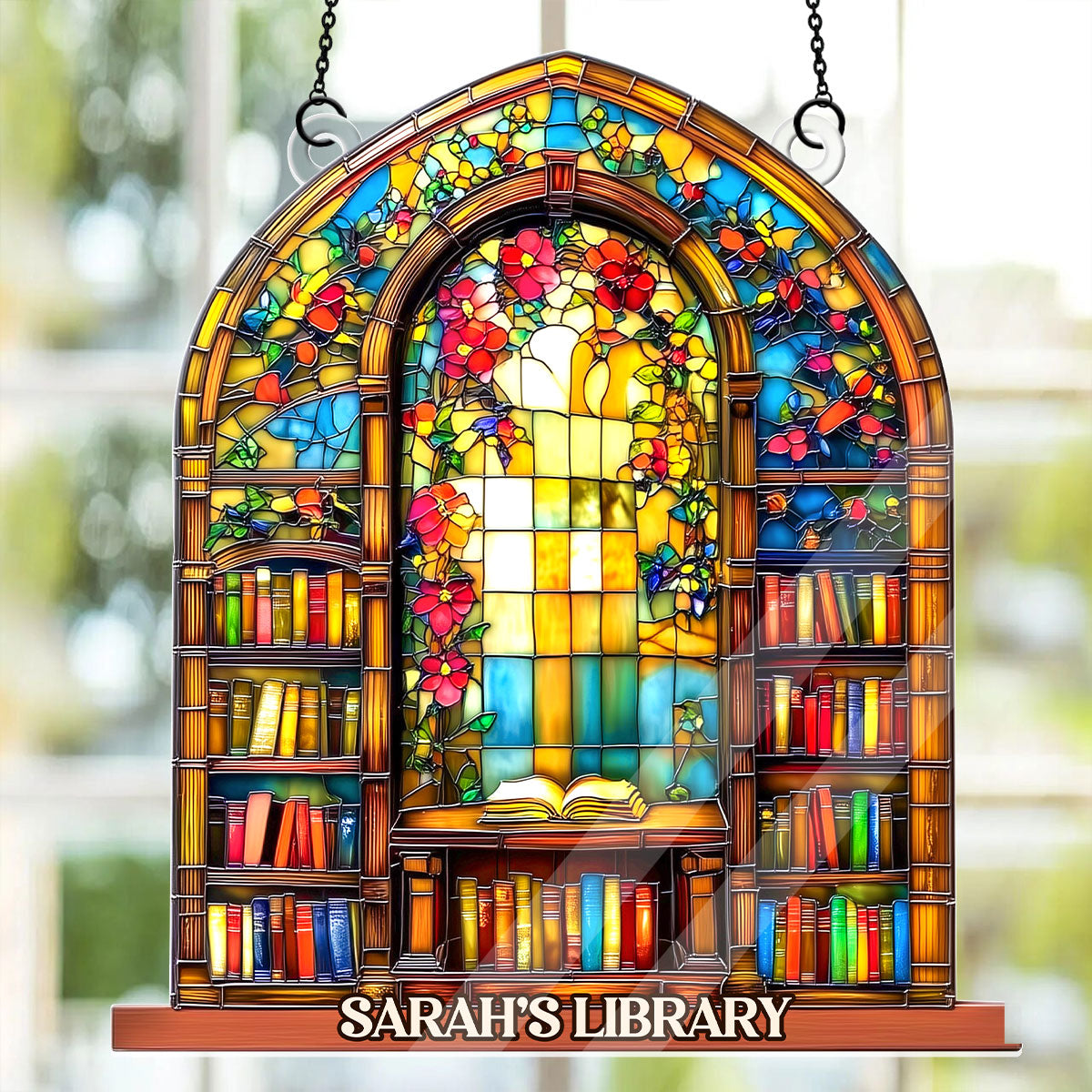 Arched Library Shelf - Personalized Acrylic Suncatcher