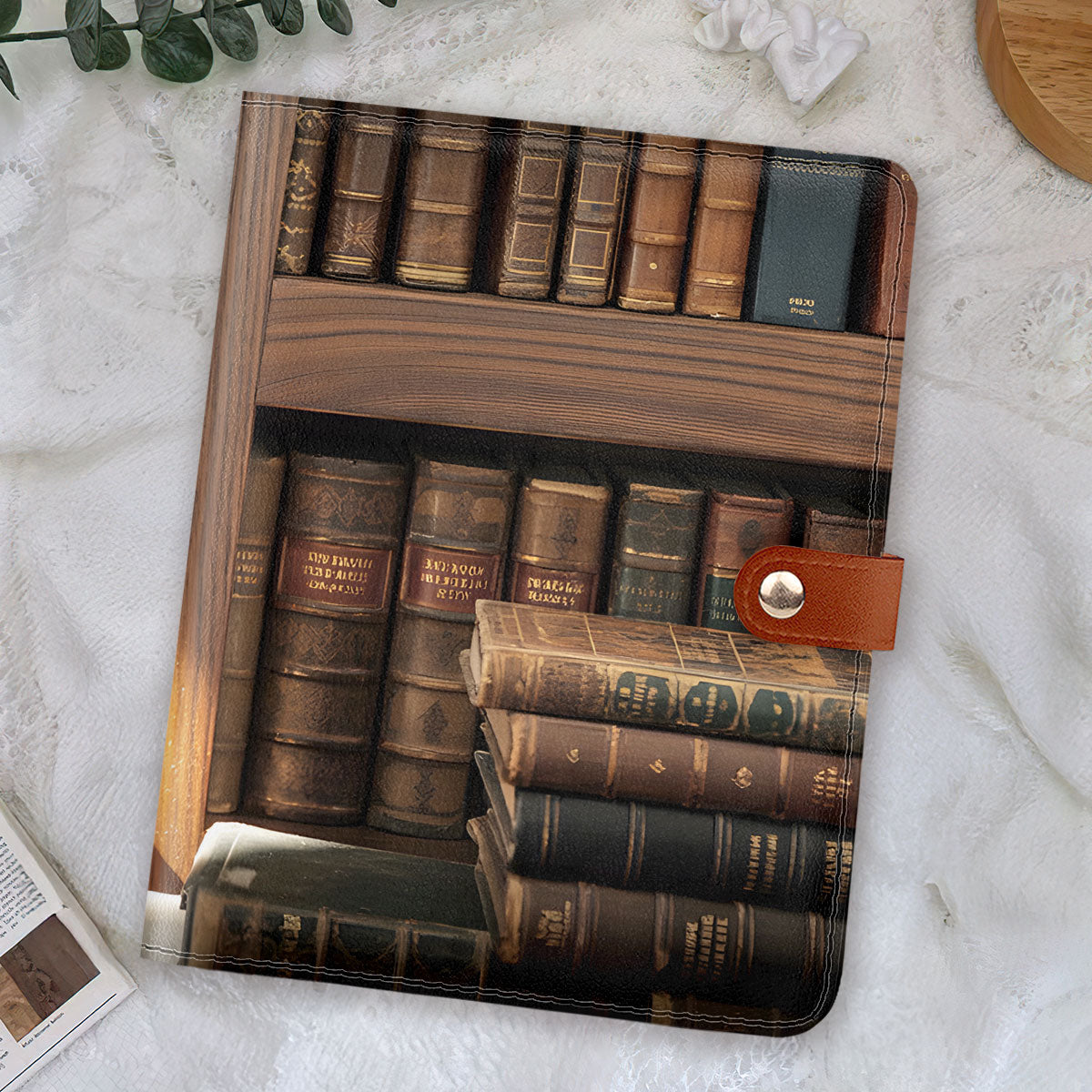The Quiet Shelf - Personalized Leather Notebook Cover With Pocket