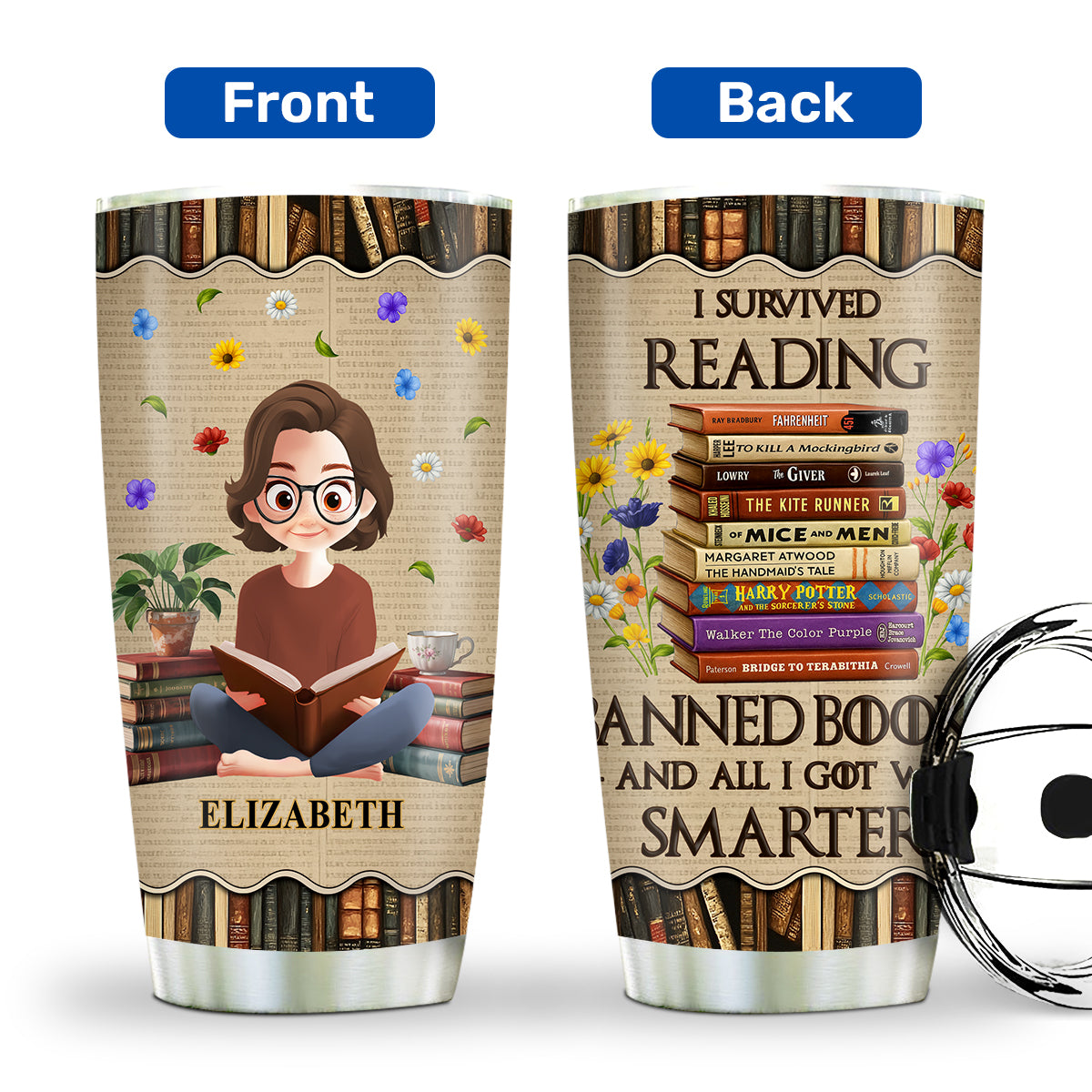 I Survived Reading Banned Books - Personalized Stainless Steel Tumbler
