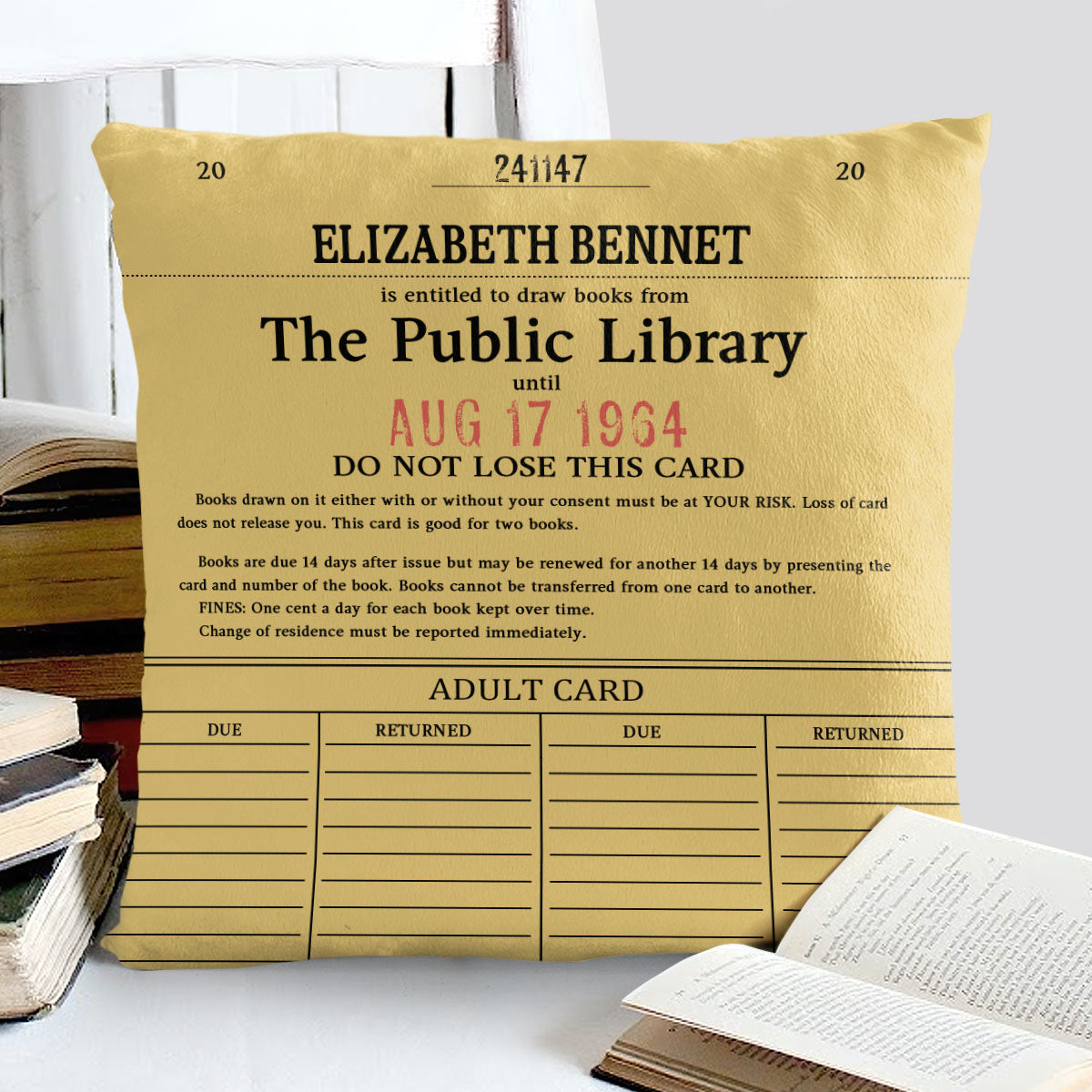 Custom Library Card - Personalized Crystal Velvet Pillow