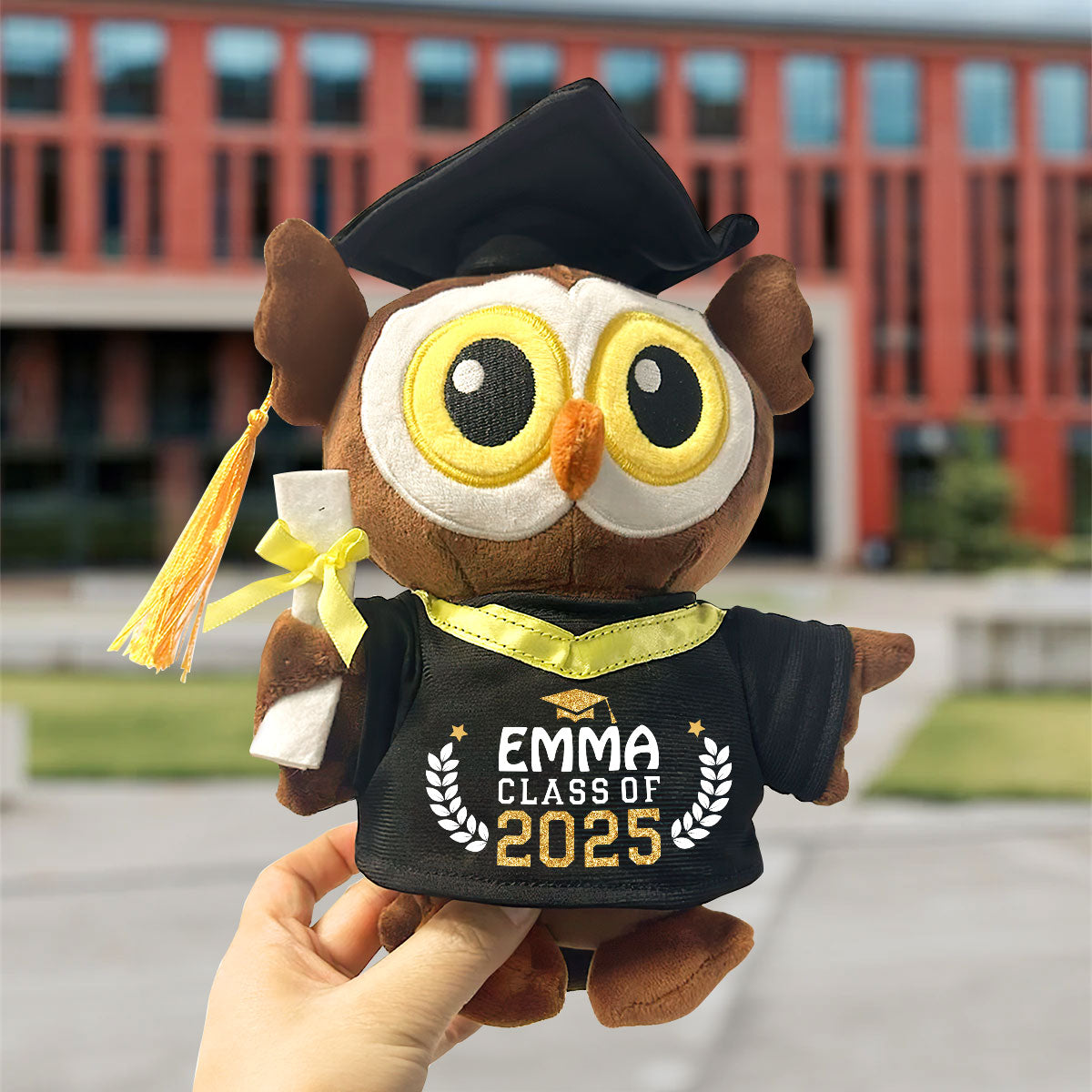 Cute Graduation Cap Design Stuffed Animal With Name and Year Graduation - Personalized Graduation Owl