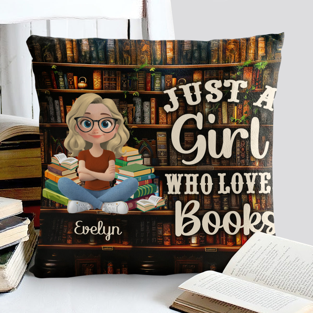 Just A Girl Who Loves Books - Personalized Crystal Velvet Pillow
