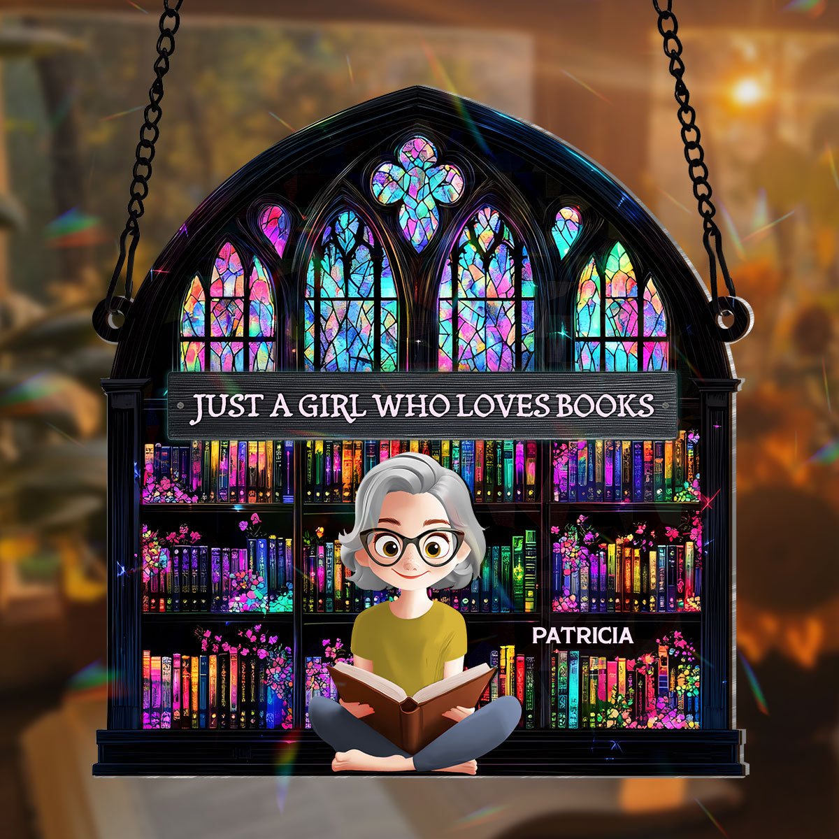 Just A Girl Who Loves Book - Personalized Holographic Window Hanging Suncatcher